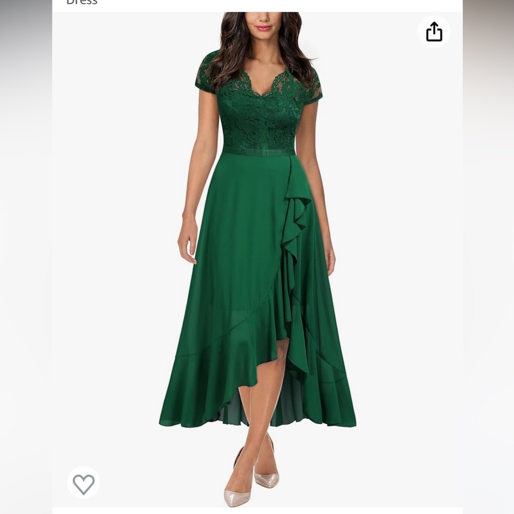 Miusol Women's V Neck Elegant Lace Ruffle Bridesmaid Maxi Dress